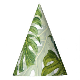 Chapeaux De Fêtes Aquarelle tropicale de Monstera verte