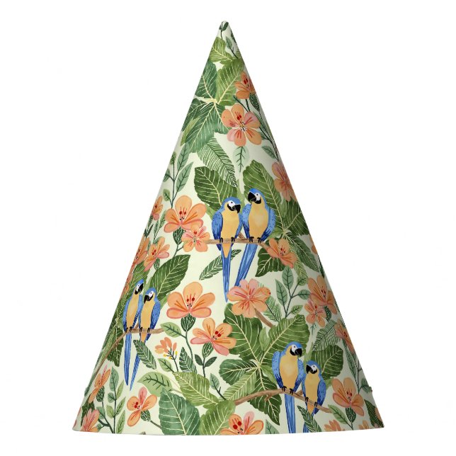 Chapeaux De Fêtes Aquarelle tropicale sauvage de la Jungle Macaw (Devant)