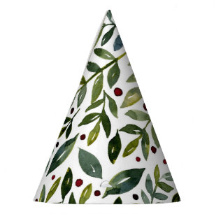 Chapeaux De Fêtes Aquarelle verte branches saisonnières et baies