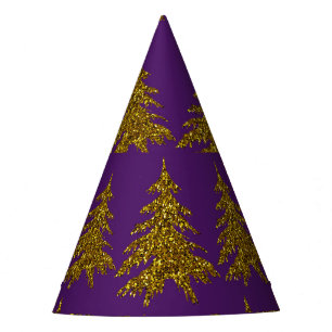 Chapeaux De Fêtes Arbre de Noël parties scintillant or sur arrière -