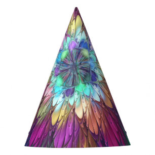 Chapeaux De Fêtes Art abstrait fractal de fleurs psychédéliques colo