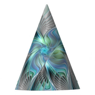 Chapeaux De Fêtes Art abstrait papillon bleu vert fantasy fractal