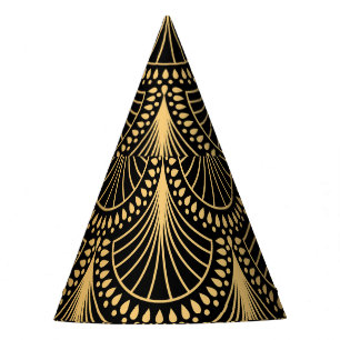 Chapeaux De Fêtes Art Déco, or noir, motif sans soudure.