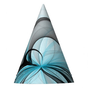 Chapeaux De Fêtes Art fractal moderne gris anthracite abstrait bleu