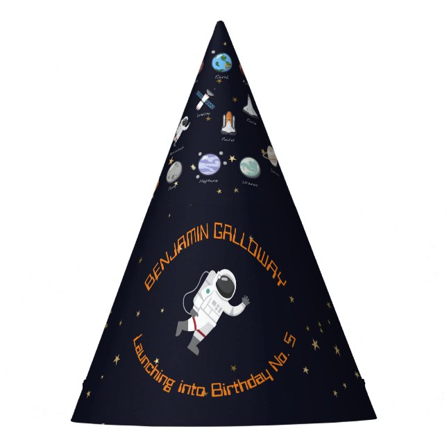 Chapeaux De Fêtes Astronaut Moon Rocket Monogramme Système solaire p (Devant)