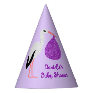 Chapeaux De Fêtes Baby-Shower bébé cigogne genre neutre Violet