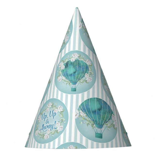 Chapeaux De Fêtes Ballon Turquoise à air chaud - Aqua White Stripes (Devant)