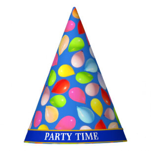Chapeaux De Fêtes Ballons multicolores sur fond bleu ciel