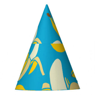 Chapeaux De Fêtes Bananes jaunes, motif arrière - plan bleu