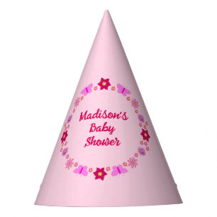 Chapeaux De Fêtes Bébé rose Baby shower papillons et fleurs