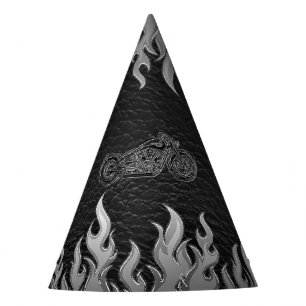 Chapeaux De Fêtes Black Leather Silver Chrome Motorcycle Party