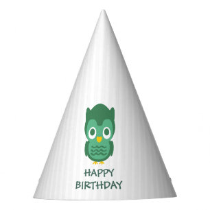 Chapeaux De Fêtes Blancs Et Chouette Bébée Verte - Joyeux Anniversai