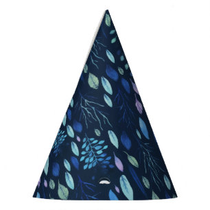 Chapeaux De Fêtes Bleu bleu marine Botanique Feuille Jardin Aquarell