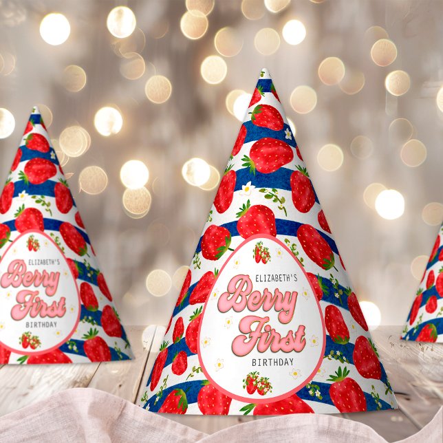 Chapeaux De Fêtes Bleu de la Marine Bleu rayures blanc 1er anniversa (Créateur téléchargé)