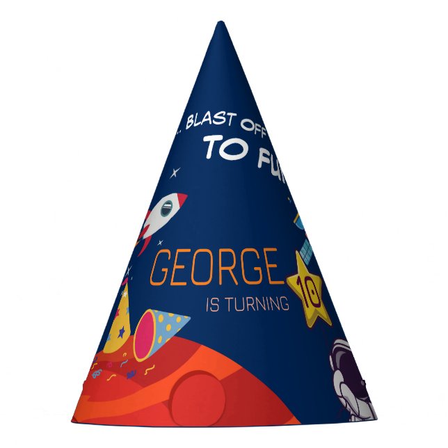 Chapeaux De Fêtes Blue Cute Space Rocket Astronaut Kids Birthday (Devant)