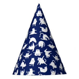 Chapeaux De Fêtes Blue Funny Chat En Yoga Sports