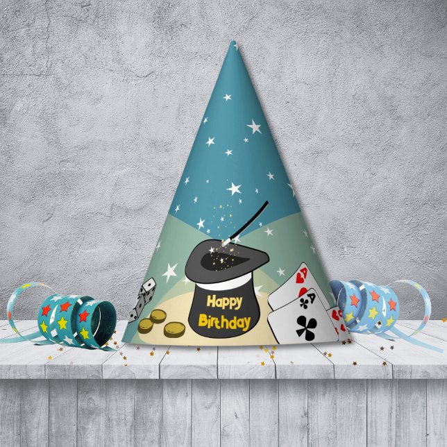 Chapeaux De Fêtes Blue Magic Show Enfants Joyeux anniversaire (Magic Show Happy Birthday Blue Kids Party Hat, Custom Text, Color)