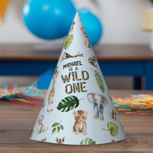 Chapeaux De Fêtes Blue Wild One, Safari Theme Baby Boy 1er