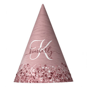 Chapeaux De Fêtes Blush Pink Brushed Metal Glitter Monogram Name
