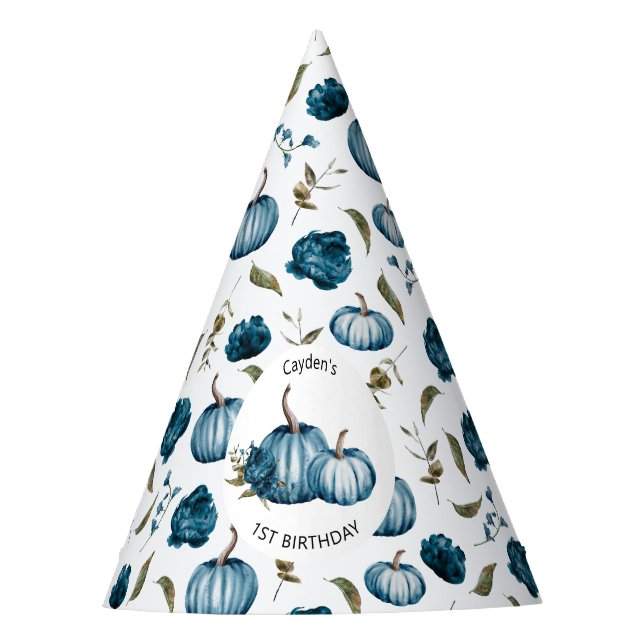 Chapeaux De Fêtes Boho Fall Citrouille Floral Blue Anniversaire (Devant)