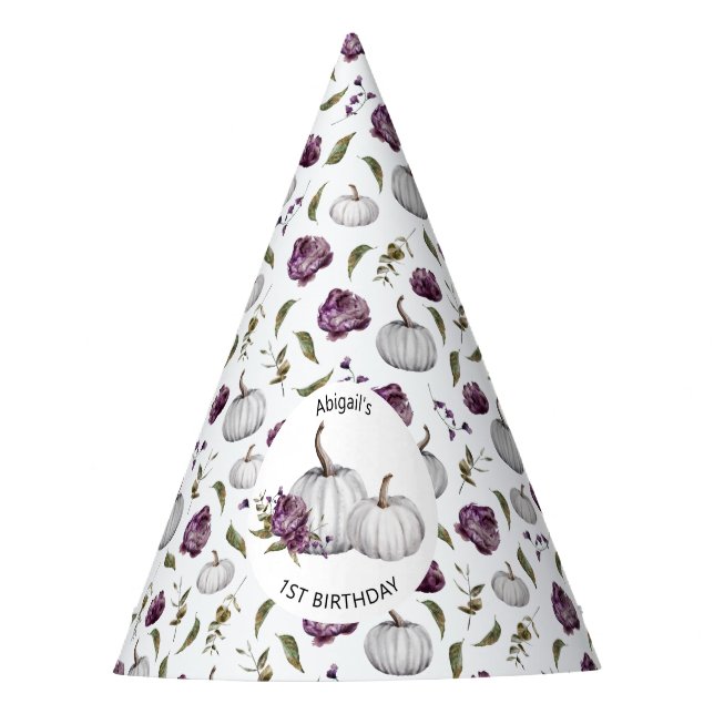 Chapeaux De Fêtes Boho Fall Citrouille Floral Purple Anniversaire (Devant)