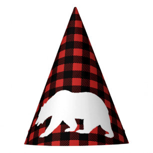 Chapeaux De Fêtes Bois de Lumberjack rustique Plaid & Ours blanc
