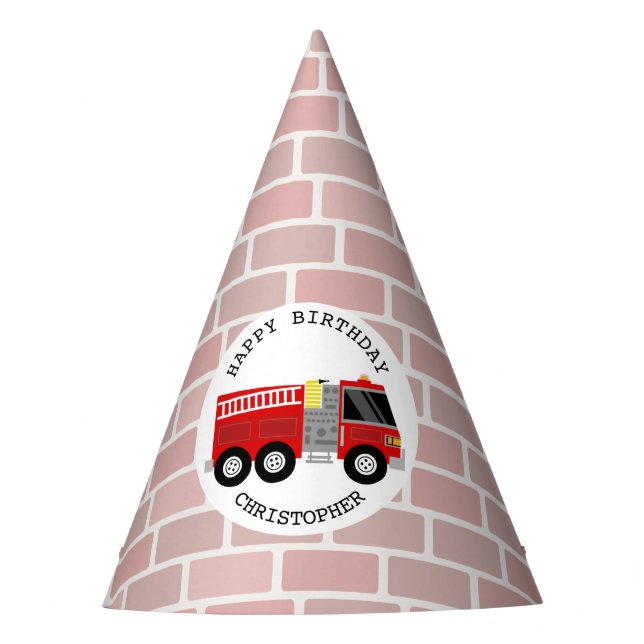 Chapeaux De Fêtes Camion-feu + briques Casquette de fête d'anniversa (Devant)