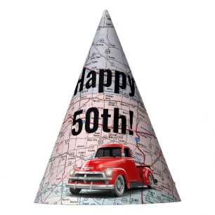 Chapeaux De Fêtes Camion Retro sur la carte 50e anniversaire