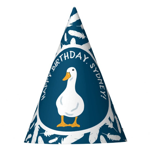 Chapeaux De Fêtes Canard blanc et plumes Marine Bleu Anniversaire (Devant)