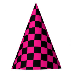 Chapeaux De Fêtes Carrés à carreaux rose vif noir géométrique rétro