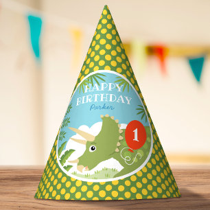 Chapeaux De Fêtes Carte Anniversaire Dinosaur Tricératops Tout Age V