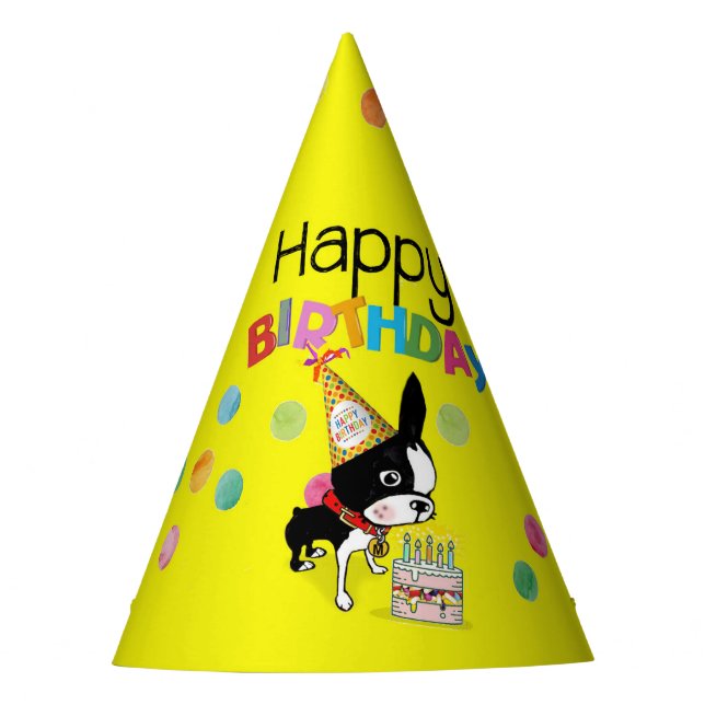 Chapeaux De Fêtes Casquette d'anniversaire de Boston Terrier papier  (Devant)