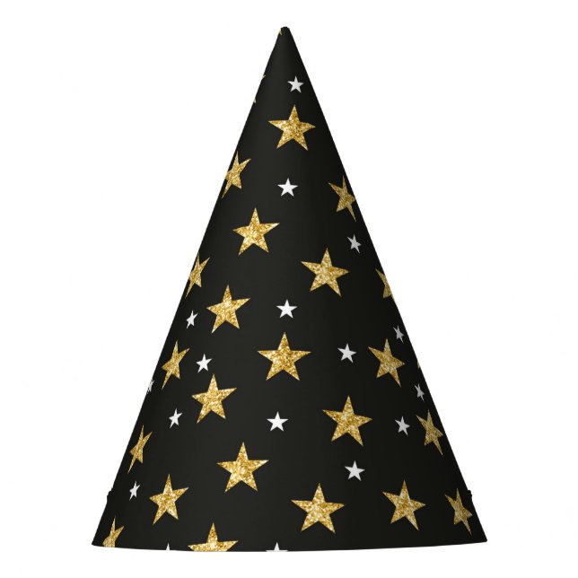 Chapeaux De Fêtes Casquette de la partie Black with Gold Stars (Devant)