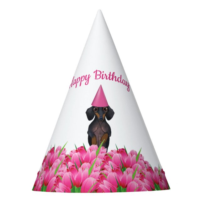 Chapeaux De Fêtes Casquette du parti Pink Tulip Dachshund (Devant)