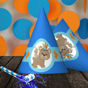Chapeaux De Fêtes Casquettes du Blue Woodland Bear & Bunny Party