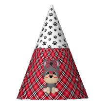 Casquettes rouges de fête d'anniversaire de plaid