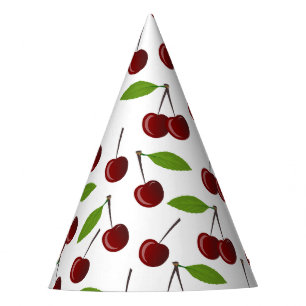 Chapeaux De Fêtes Cerise Rouge, Motif De Cerises, Feuilles, Fruits