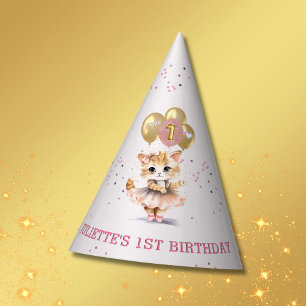 Chapeaux De Fêtes Charming Dancing Kitten Photo First Birthday Girl