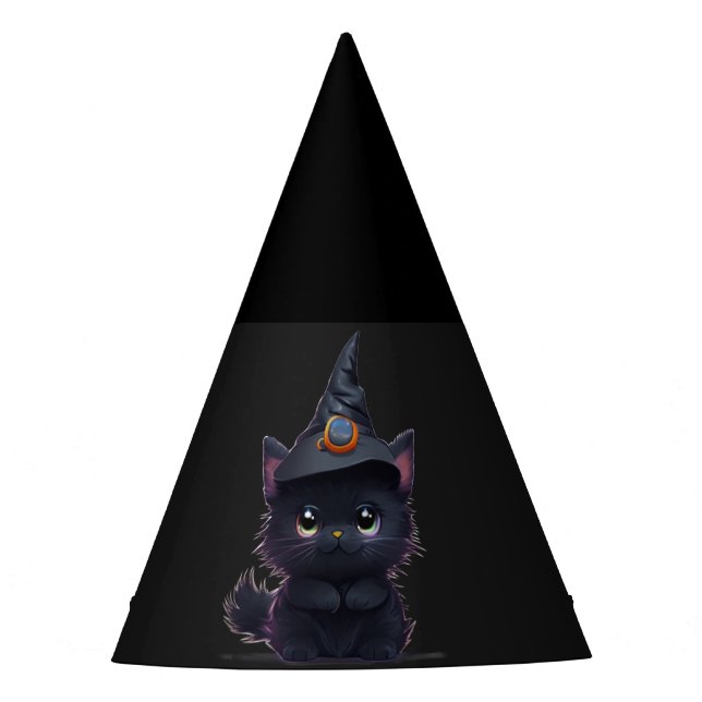 Chapeaux De Fêtes Chat noir d'Halloween blanc mignon (Devant)