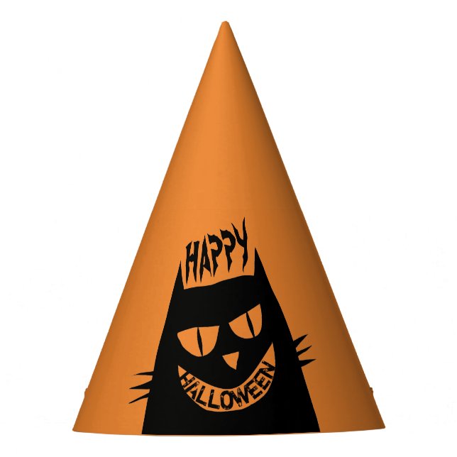 Chapeaux De Fêtes Chat noir d'Halloween déplaisant sur Orange (Devant)