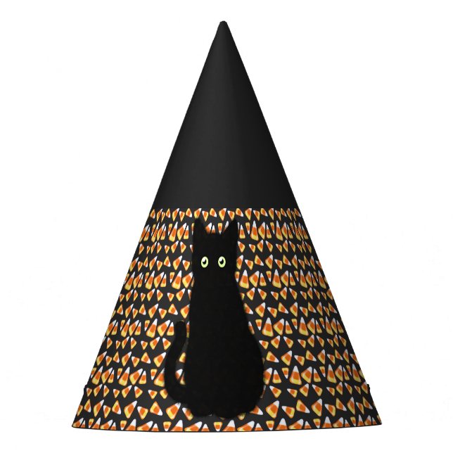 Chapeaux De Fêtes Chat noir, motif de maïs, Halloween amusant (Devant)