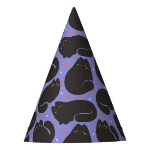 Chapeaux De Fêtes Chat noir rétro sur fond violet