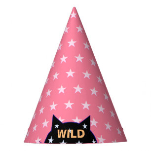 Chapeaux De Fêtes Chat Noir Sauvage & Étoiles Roses