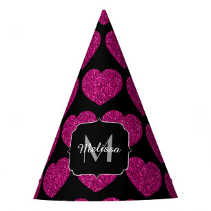Chapeaux De Fêtes Chaud coeur rose faux pétille motif Monogramme