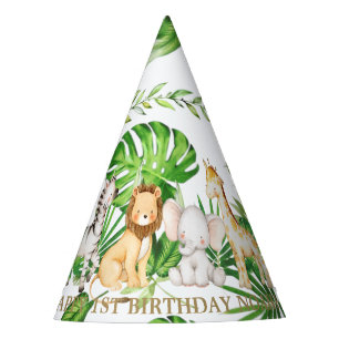 Chapeaux De Fêtes Chic Jungle Animaux Safari 1er Anniversaire Verdur