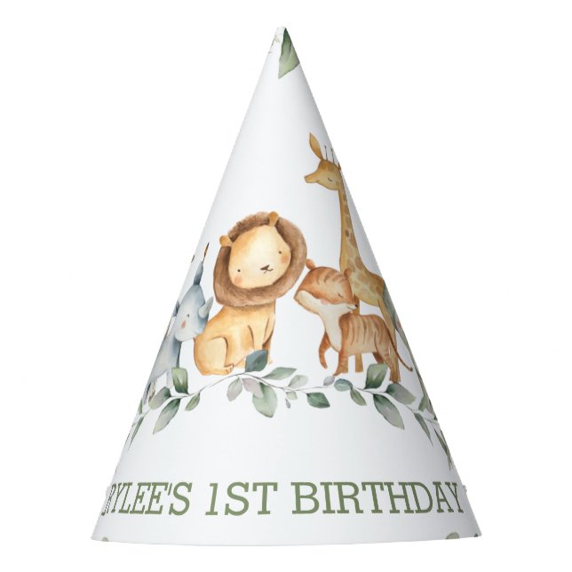 Chapeaux De Fêtes Chic Jungle Animaux Verdure 1er anniversaire Garço (Devant)