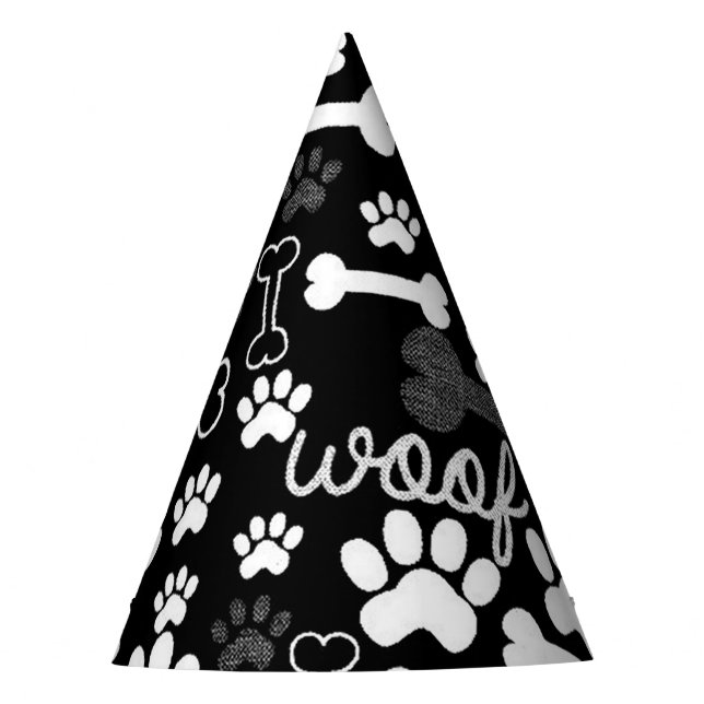 Chapeaux De Fêtes Chien noir et blanc Empreinte de patte et os (Devant)