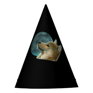 Chapeaux De Fêtes Chien Shibu Inu Regardant La Lune