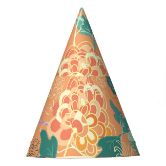 Chapeaux De Fêtes Chrysanthème chinois : motif orange floral.