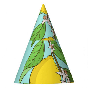 Chapeaux De Fêtes Citrons, Arrière - plan Bleu Vibrant sans couture.